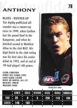 2000 Select AFL Millennium #78 Anthony Koutoufides Back